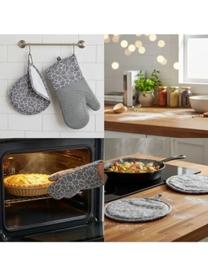Esranın Dünyası Isıya Dayanıklı Silikon Fırın Eldiveni ve Tutacak Seti