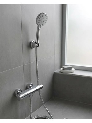 Krem Duş Başlığı Seti 4 Kademeli El Duşu Spiral Hortumlu Banyo Seti Nemere