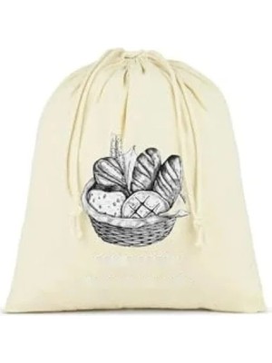 Esranın Dünyası Pamuk Bez Ekmek Torbası - 40X40 Cm, Krem Rengi, Büzgülü