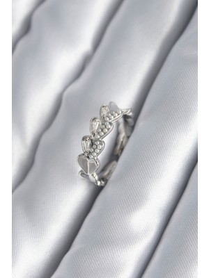 İlk El Grup Pirinç Gümüş Renk Kalp Model Inci Detay Kadın Yüzük - TJ-BYK2982 Iegtgrs-34
