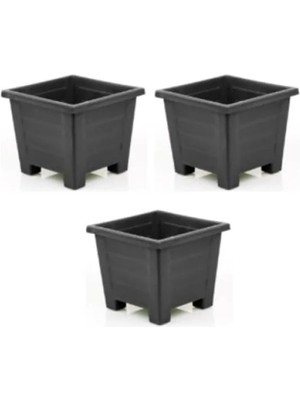 Esranın Dünyası Kare Plastik Saksı Seti, 0,6 L, 3 Adet, Antrasit