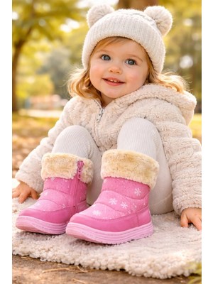 Almira Anne Bebek Yıldız Desenli Kız Çocuk Bot Içi Yünlü Su Geçirmez Fermuarlı