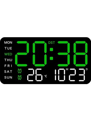 Mdstech Yeşil LED Dijital Duvar Saati – Çift Alarm, Tarih ve Sıcaklık Göstergeli Büyük Ekran