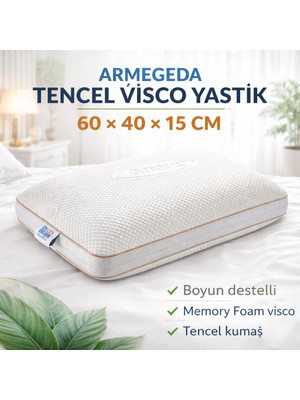 armegeda sıradışı tasarımlar Armegeda Tencel Visco Ortopedik Yastık 60X40X15 cm Boyun Destekli Memory Foam Yastık