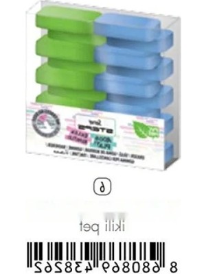 Esranın Dünyası Yenilikçi Tasarımlı 62 Kenarlı Pastel Silgi Seti (Gök Mavi + Elma Yeşili)