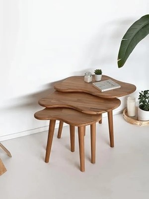 Esranın Dünyası 3'lü Zigon Bulut Sehpa Seti - Doğal Ahşap Tasarım