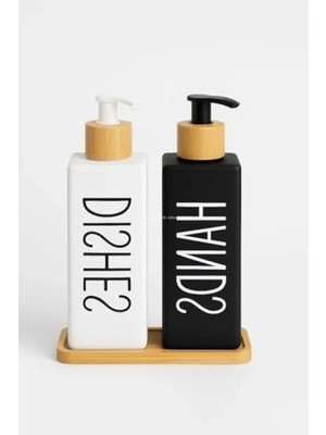 Esranın Dünyası Bambu Tepsili Bulaşık Deterjanlık ve Sabunluk Seti