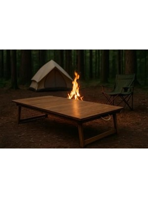 Esranın Dünyası Katlanır Sabit Ayaklı Kamp ve Bahçe Masası - 70X120 Cm, Ceviz Renk