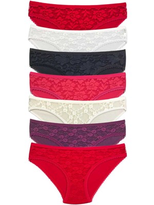 7 Adet Önü Dantelli Transparan Kadın Slip Külot S1