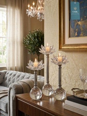 YNSK Lunatrio | Ithal 3'lü Kristal Şamdan & Mumluk Seti