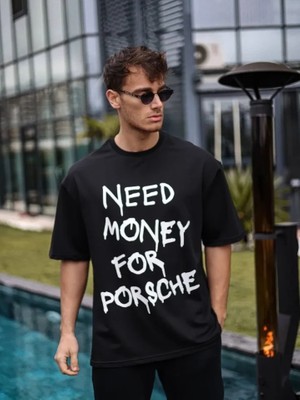 Adisia Unisex Bisiklet Yaka Baskılı Oversize T-Shirt - Siyah