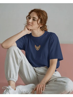 Muhtar Store Sphynx Kedi Baskılı Kadın Oversize Tişört – Minimal Sphynx Cat Tasarım