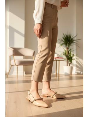 Enoch Kadın Taşlı Bant Detaylı Slingback Arkası Açık Zarif Babet