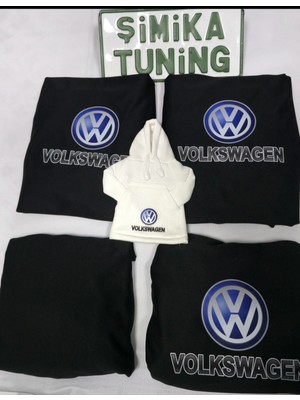 Volkswagen Siyah Oto Ön Arka Servis Kılıf 4 Parça (Arka 2parca Logolu)Polar Vites Kılıf Hediyeli