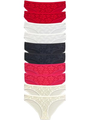 Leopardess 10 Adet Önü Dantelli Transparan Kadın Slip Külot