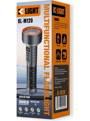 3000 Lümen Şarjlı El Feneri - Kamp ve Balıkçı Tipi Suya Dayanıklı Güçlü Aydınlatma KL-M120