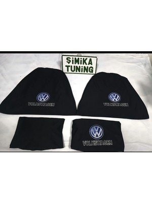 Volkswagen Siyah Oto Ön Arka Servis Kılıf 4 Parça (Arka 2parca Logolu)Likralı Esnek Tüm Araç Modellerine Uyumlu