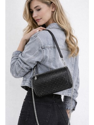 Generic Siyah Taş Detaylı Kadın Omuz & Çapraz Çanta – Zincir Askılı Şık Tasarım