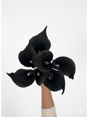 Miha Deco Yapay Lüks Islak Görünümlü Siyah 8li Gala Çiçeği Buketi