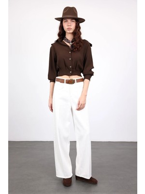 5in1Canpolat Beyaz Kemerli Tensel Denim Pantolon 0030