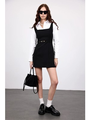 5in1Canpolat Siyah Kemerli Mini Elbise 12419