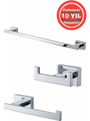 Banyom Home Paslanmaz Pirinç Kenz 3'lü Banyo Seti - Havluluk, Tuvalet Kağıtlık, Bornozluk