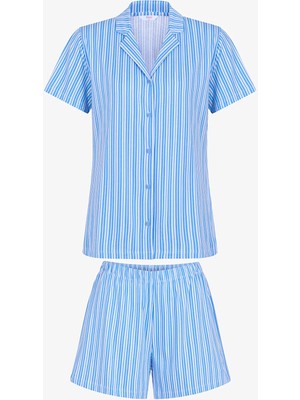 Penti Blue Stripes Pamuklu Gömlek Pijama Takımı