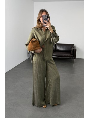 5in1Canpolat Haki Beli Lastikli Çizgili Takım