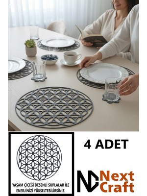 Next Craft Supla Amerikan Servis Keçe Yuvarlak 34 cm Tabak Tava Tencere Altlığı Sofra Servis Sunum Yanmaz 4 Adet