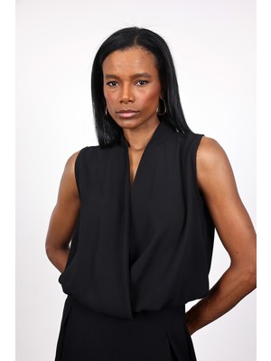 5in1Canpolat Siyah Kruvaze Yaka Bluz 0012