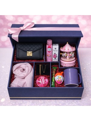  sevgiliye özel çanta ,şal, takı ,ayna ,atlı karınca konsept premium kadın hediye kutusu