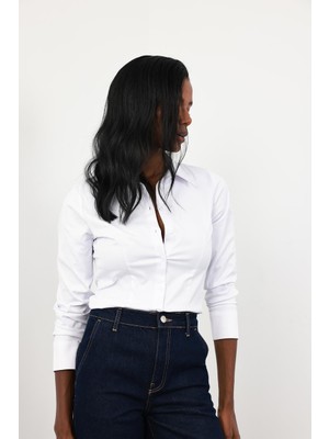 5in1Canpolat Beyaz Likralı Slim Fit Gömlek 4897