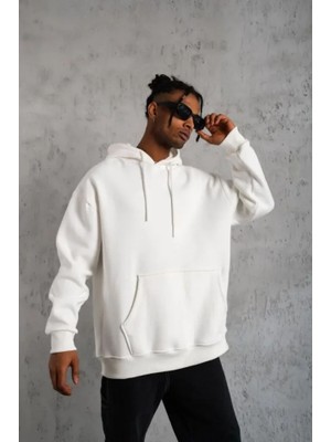 Moda Loris 3 Iplik Kapşonlu Sweatshirt Hoodie - Beyaz