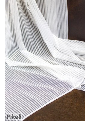 Pikeli -Istanbul Modeli Gümüş Simli Çizgili Tül Perde – Işıltılı, Modern ve Şık Duruş - 1x3 Sık Pile - Hazır Dikim