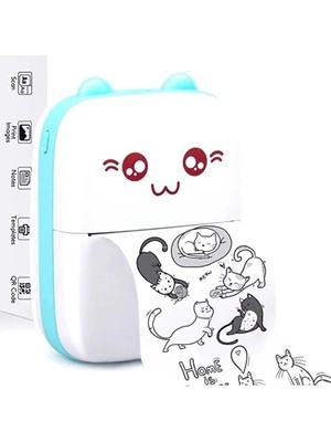 Aesco Mini Fotoğraf Yazıcı Kablosuz Etiket Yazıcı Baskı Makinesi Ios Android Uyumlu Termal Printer Mavi - Lisinya