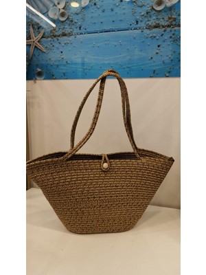 Esranın Dünyası El Yapımı Örgü Omuz Çantası &amp; Plaj Çantası Kaverengi RSLMS34-ESRDNS