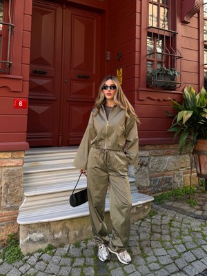 Laluvia Haki Bomber Saten Ceket Pantolon Takım - 9663 - 51229