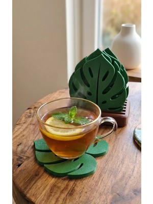 Monstera Yaprağı Bardak Altlığı ve Standı