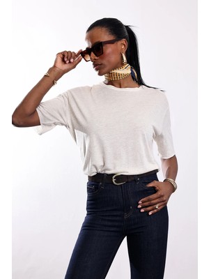 5in1Canpolat Naturel Keten Dokulu Tişört 30193