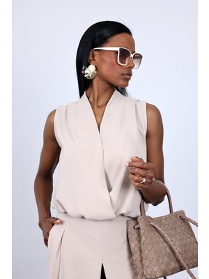 5in1Canpolat Bej Kruvaze Yaka Bluz 0012