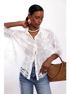 5in1Canpolat Beyaz Fisto Detaylı Gömlek 38964