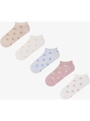 Penti 5 Çift Pamuklu Kalp Desenli Fırfırlı Patik Çorap
