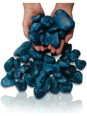 Beauty Be Dekoratif Okyanus Mavisi Renk El Boyaması Iri Boy 25 Adet (40-80 Mm) Çakıl Taşı 2 kg Saksı Taşı
