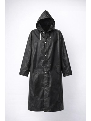 Epilons Siyah Kapüşonlu Çıtçıtlı Eva Yağmurluk Rüzgar Suya Dayanıklı Unisex Standart Boy
