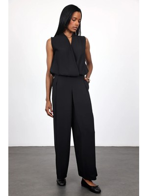 5in1Canpolat Siyah Pileli Palazzo Pantolon 0032