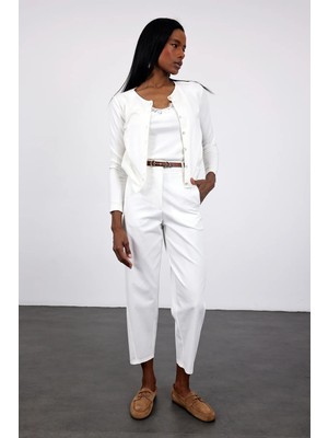 5in1Canpolat Ekru Havuç Kesim Kumaş Pantolon 9957