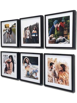 Aley Life Yapışkanlı Siyah Sök Tak 21 X21 cm Paspartulu Klasik Kare Çerçeve Set - 6'lı Paket
