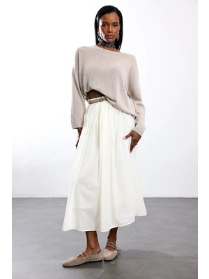 5in1Canpolat Kırık Beyaz Kloş Etek 1276