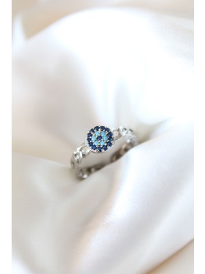 Zirkon Taşlı Nazarlı Gümüş Kaplama Kadın Yüzük Nemere