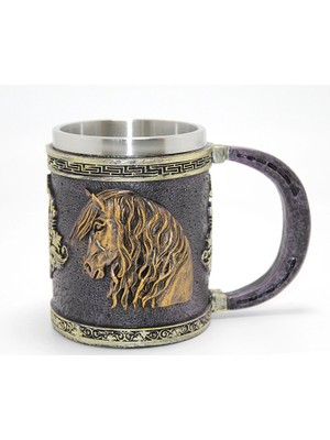 Aesco 3D Kabartmalı At Büstü Paslanmaz Çelik Kupa Bardak